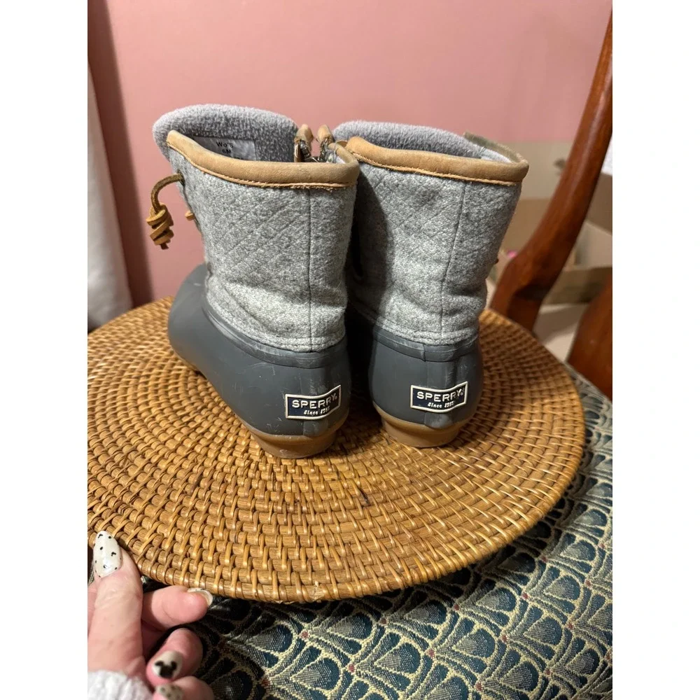 Sperry Saltwater Grey Wool Quilted Duck Boots Insulated STS82475 Womens 6M